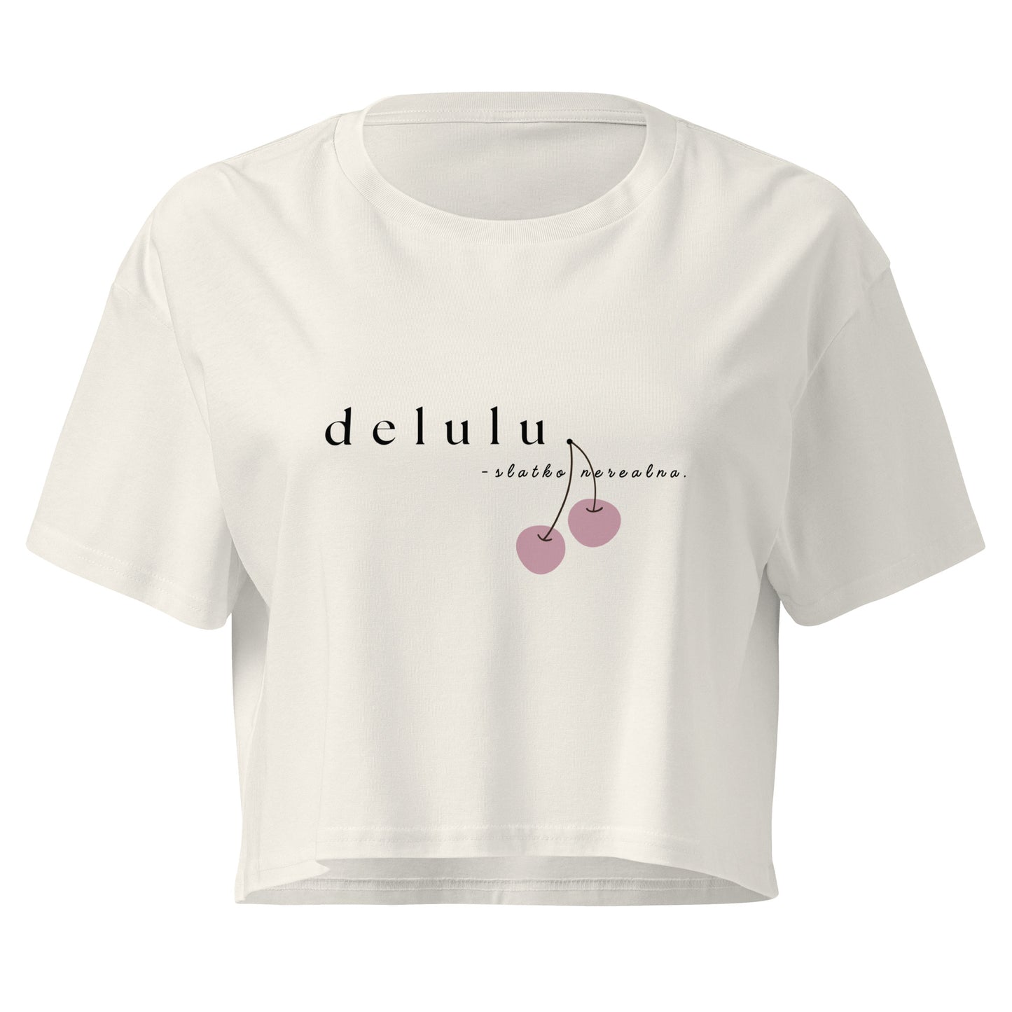 Women’s crop top - delulu in ecru, front view, NASHE Balkan crop top
