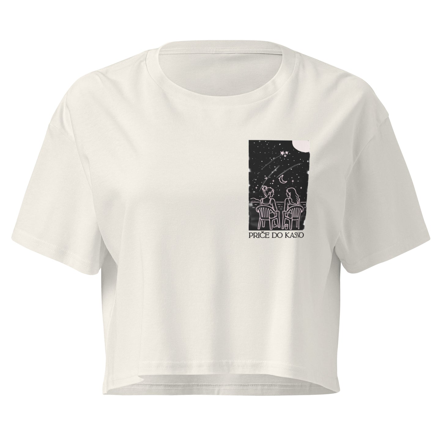 Women’s crop top - Priče do kasno in ecru, front view, NASHE Balkan crop top