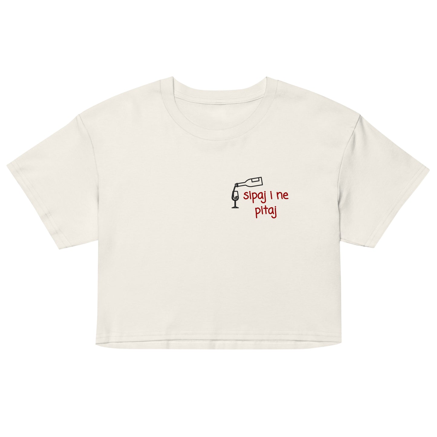 Women’s crop top - Sipaj i ne pitaj in ecru, front view, NASHE Balkan crop top