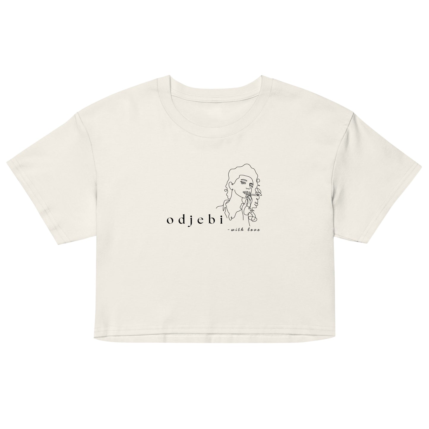 Women’s crop top - odjebi with love in ecru, front view, NASHE Balkan crop top