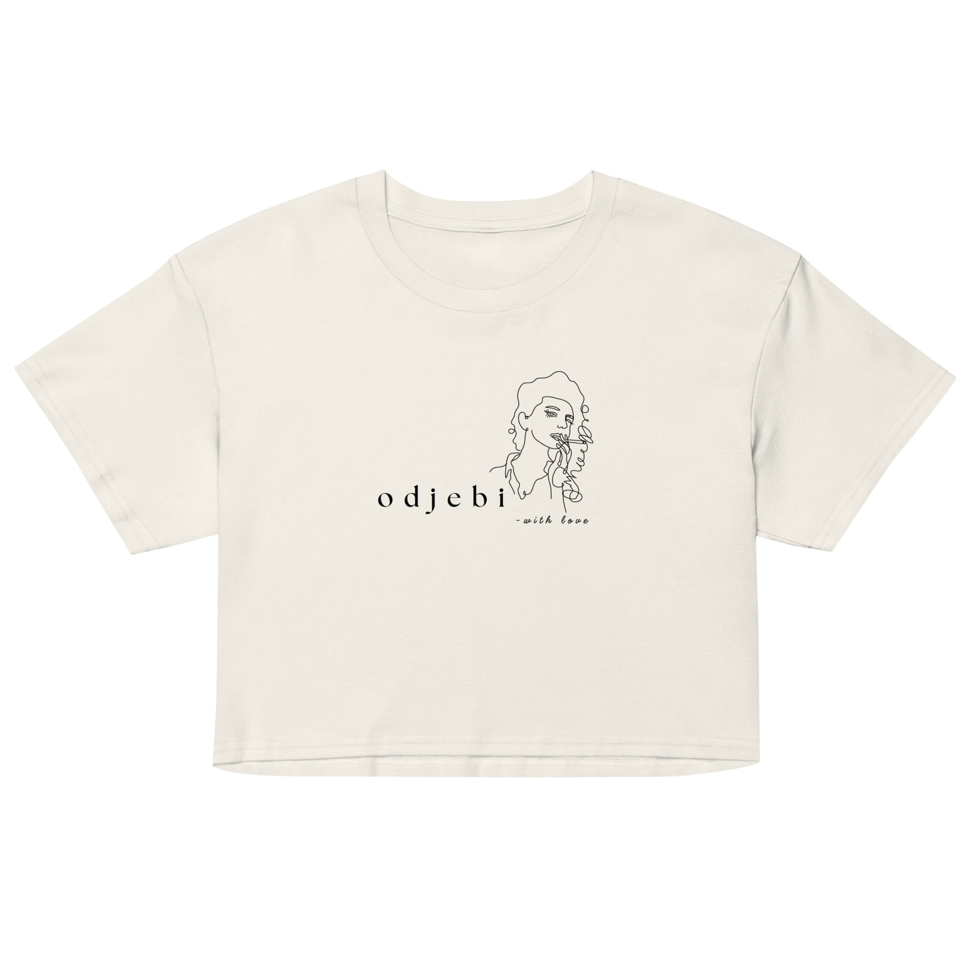 Women’s crop top - odjebi with love in ecru, front view, NASHE Balkan crop top