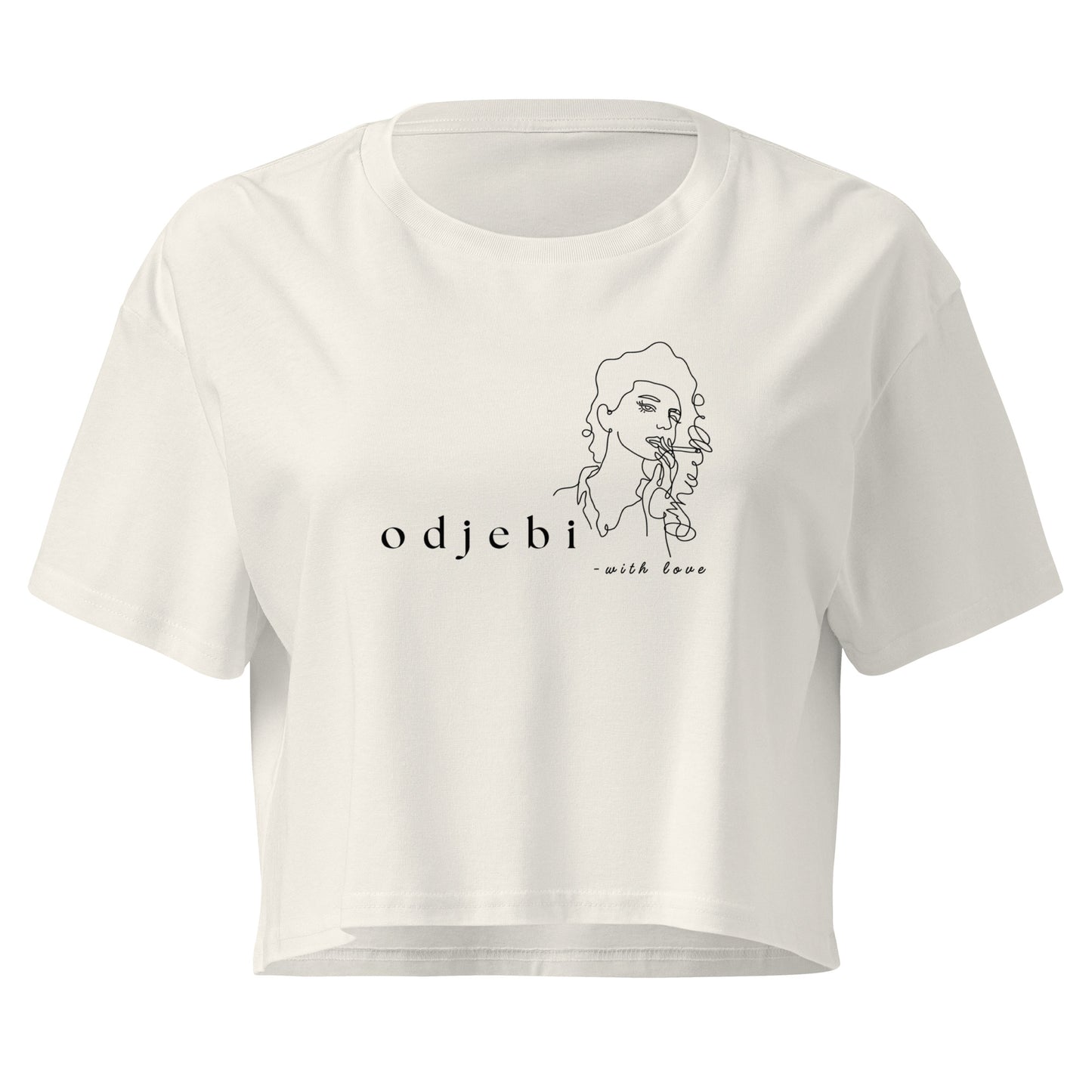 Women’s crop top - odjebi with love in ecru, front view, NASHE Balkan crop top