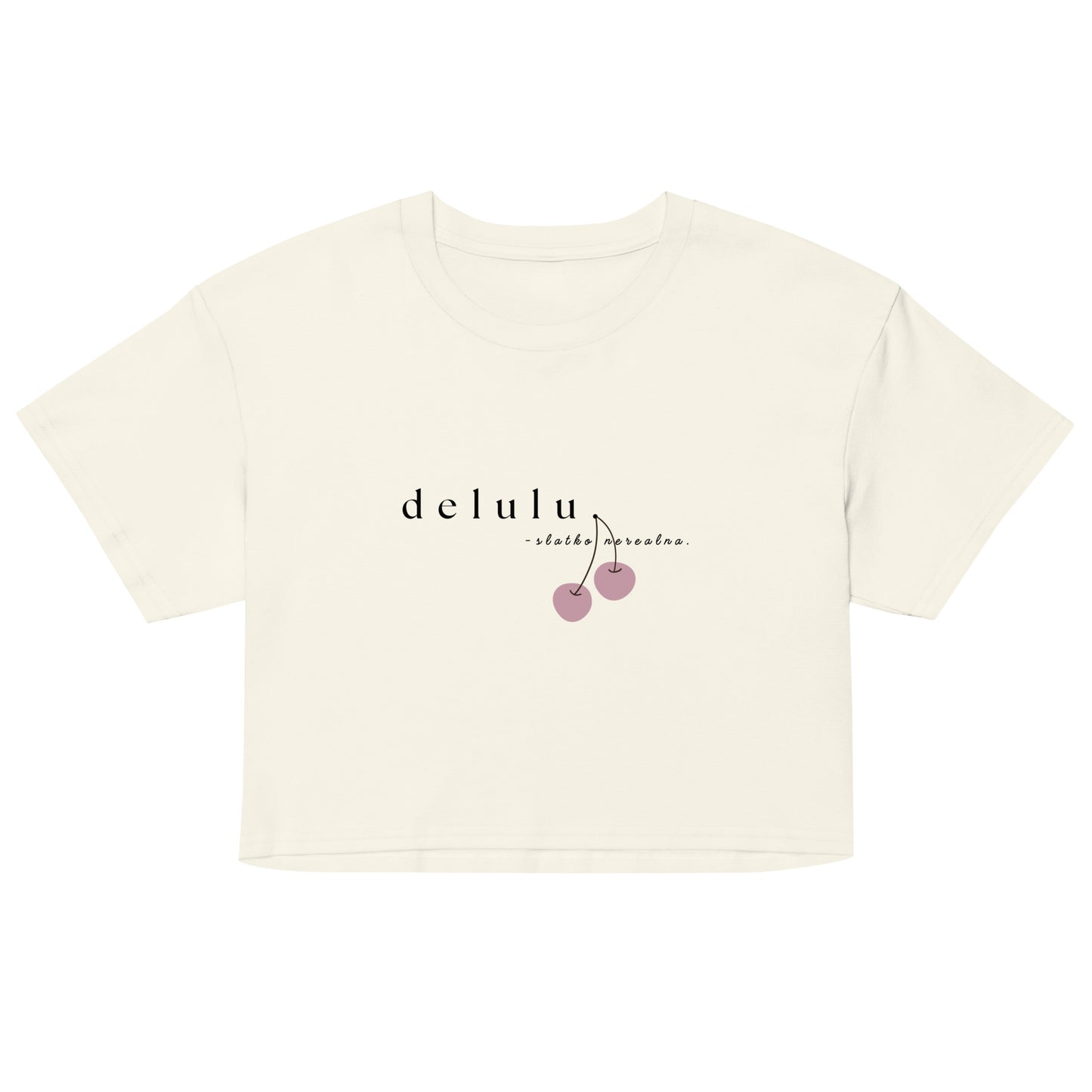 Women’s crop top - delulu in natural, front view, NASHE Balkan crop top