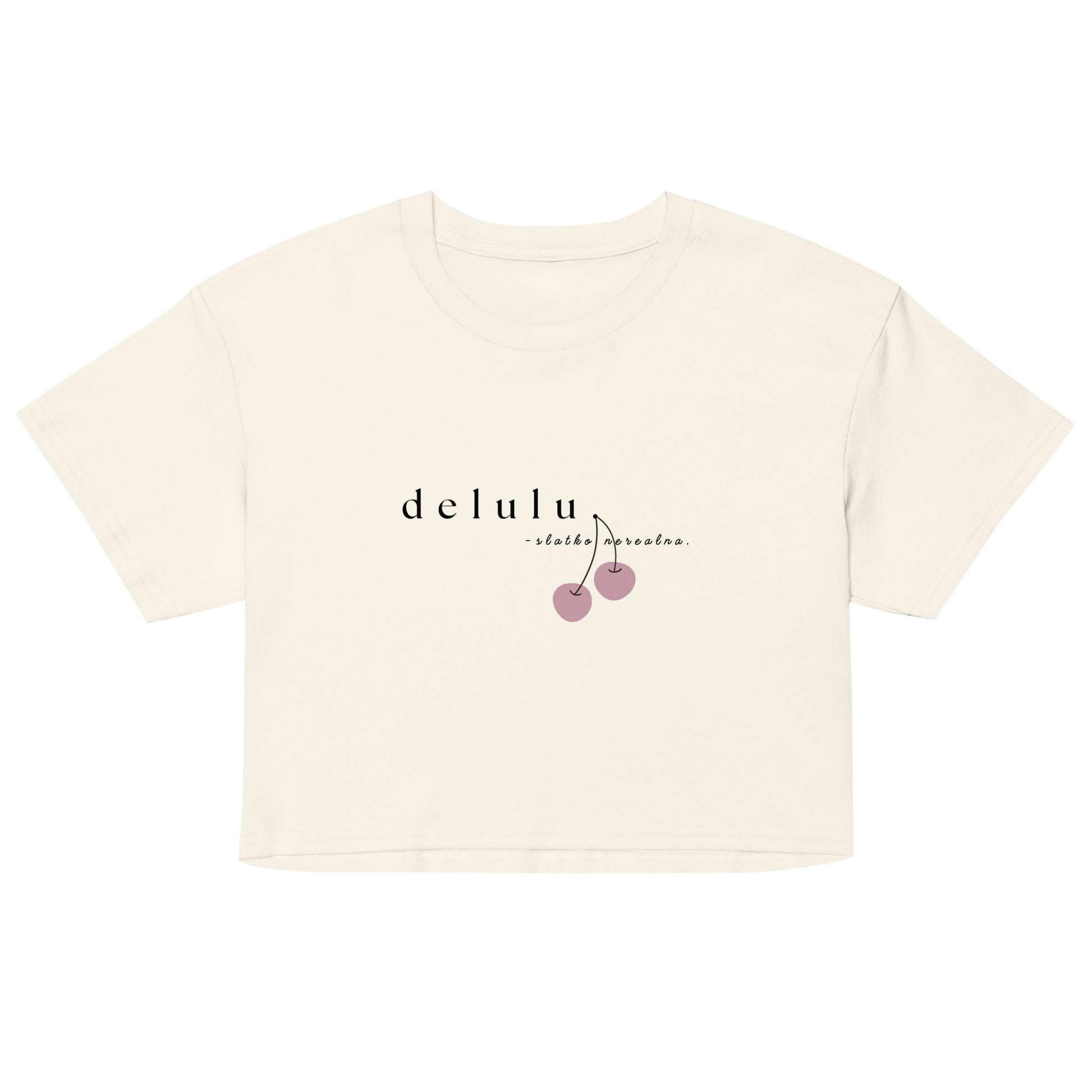 Women’s crop top - delulu in natural, front view, NASHE Balkan crop top