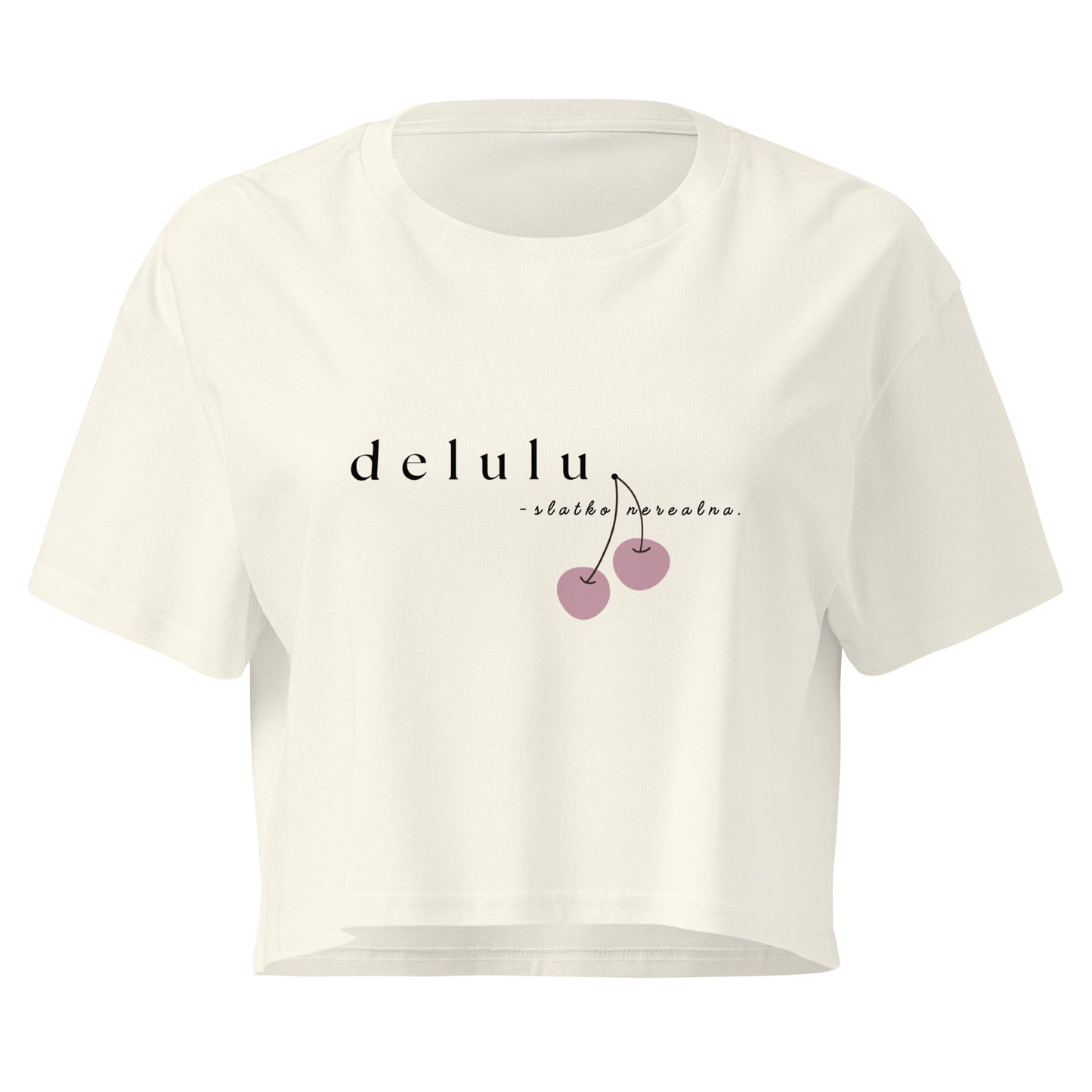 Women’s crop top - delulu in natural, front view, NASHE Balkan crop top