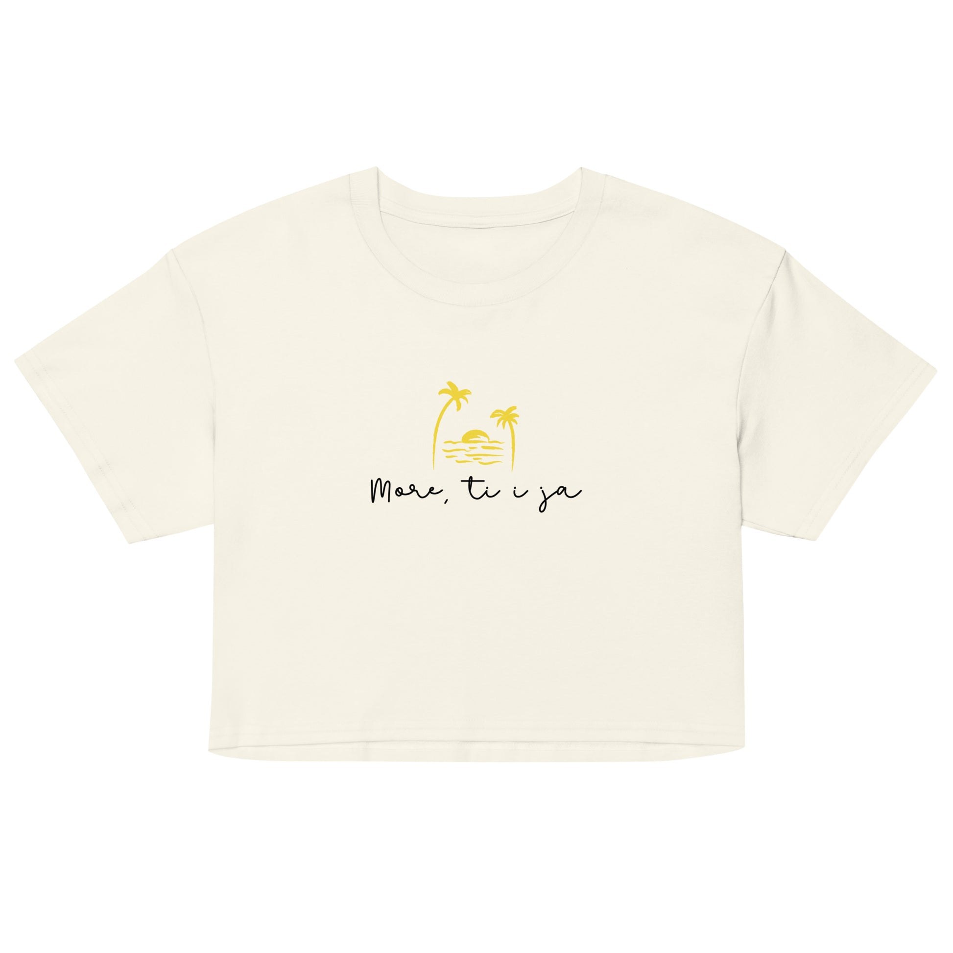 Women’s crop top - More, ti i ja in natural, front view, NASHE Balkan crop top
