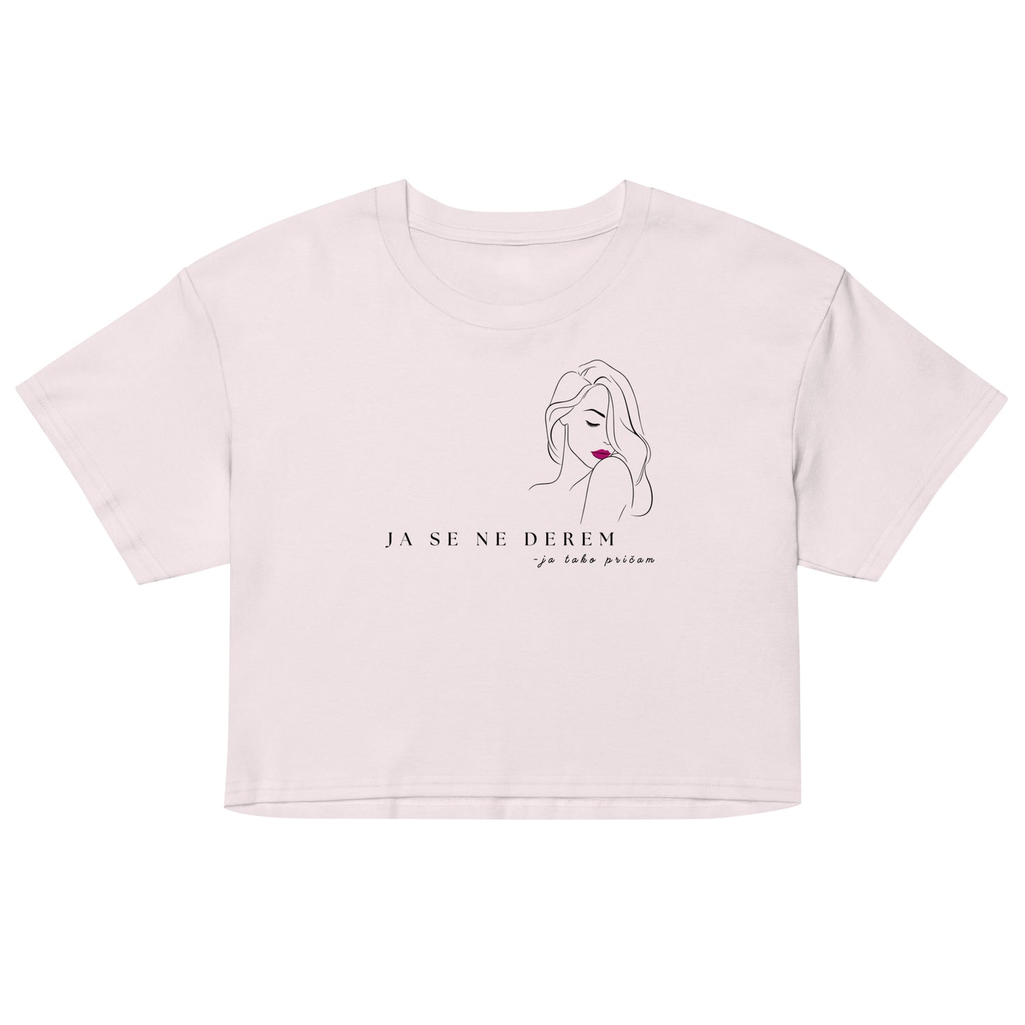 Women’s crop top - ja se ne derem, ja tako pričam in orchid, front view, NASHE Balkan crop top
