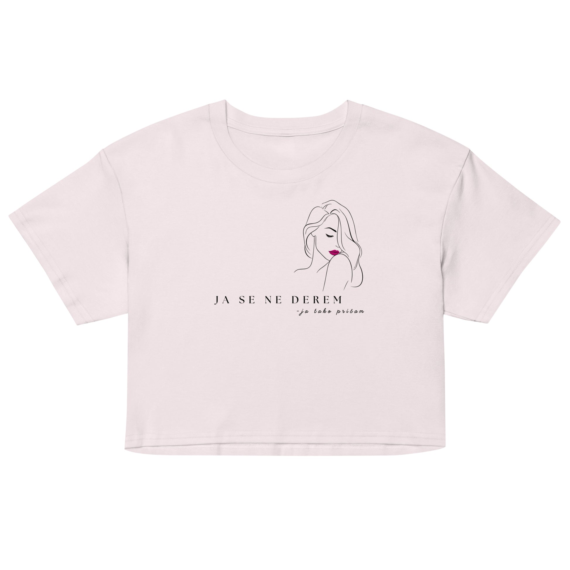 Women’s crop top - ja se ne derem, ja tako pričam in orchid, front view, NASHE Balkan crop top