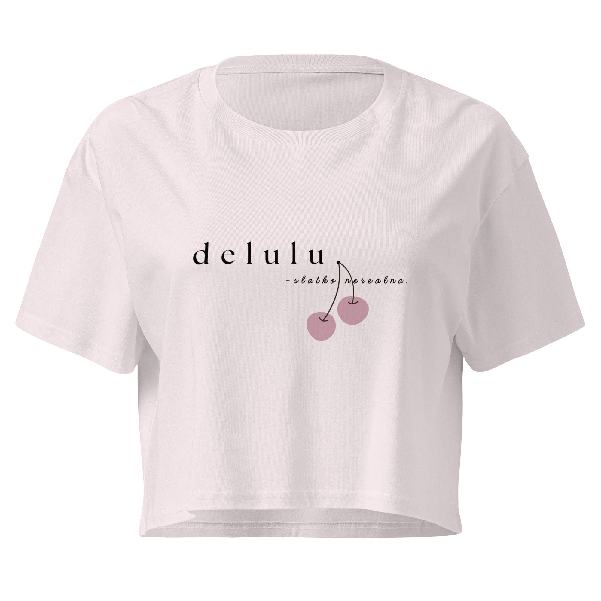 Women’s crop top - delulu in orchid, front view, NASHE Balkan crop top
