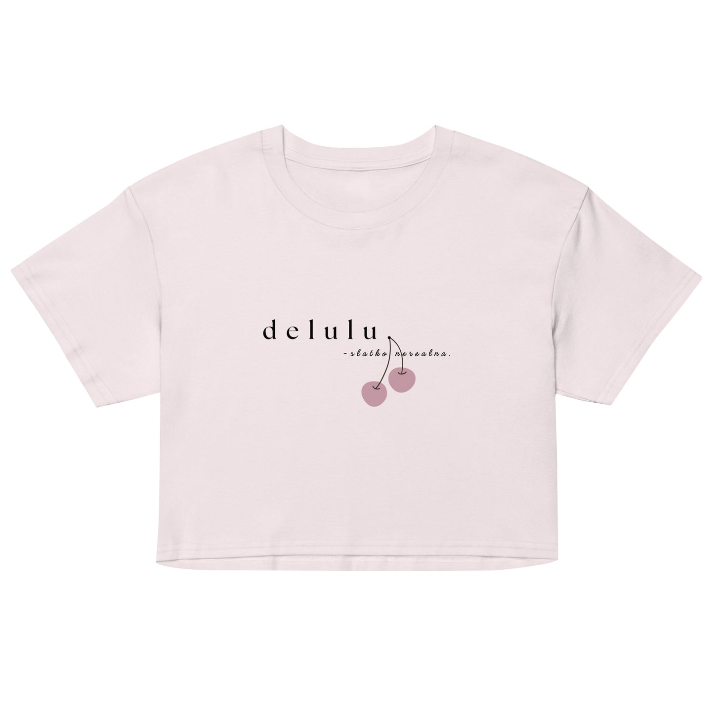 Women’s crop top - delulu in orchid, front view, NASHE Balkan crop top
