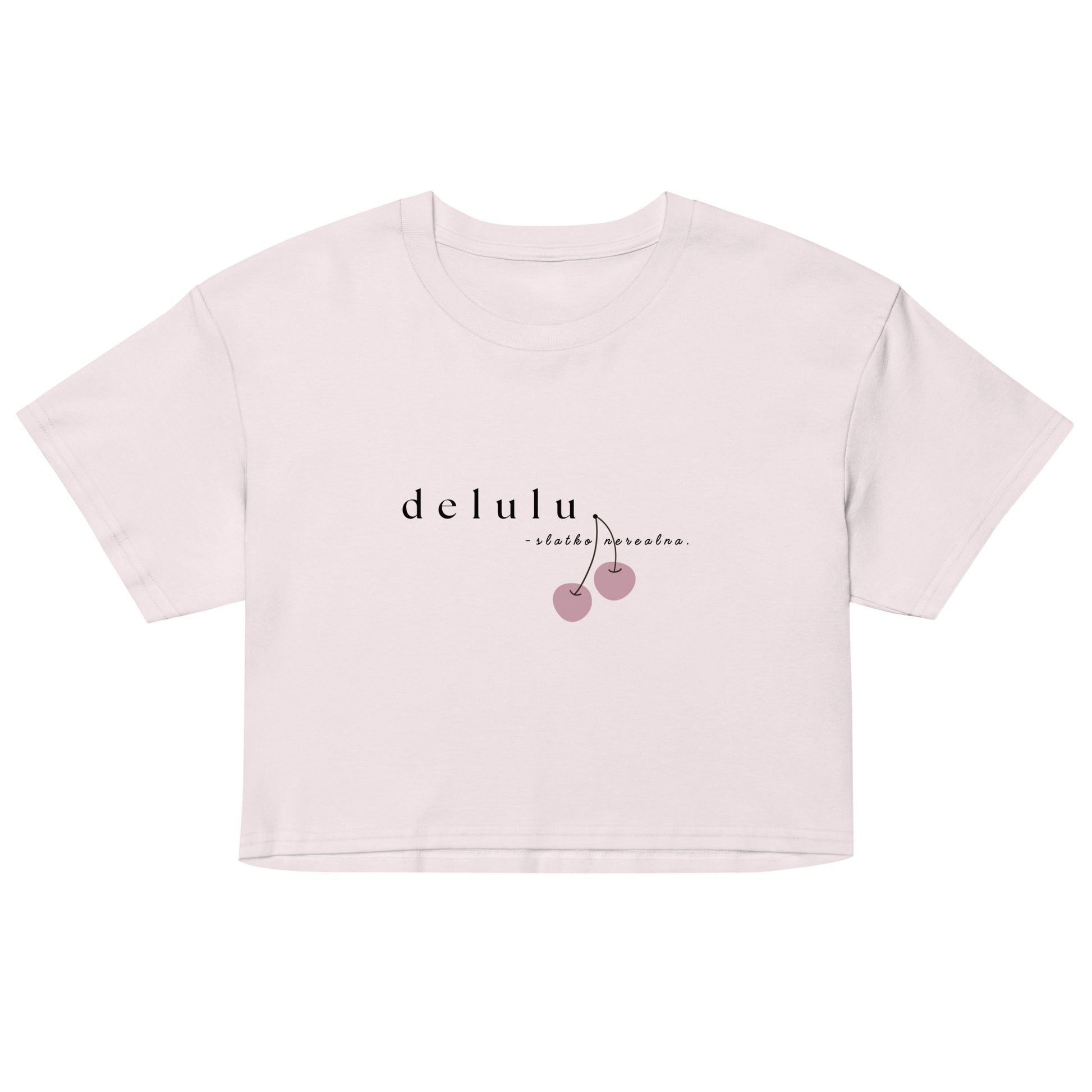 Women’s crop top - delulu in orchid, front view, NASHE Balkan crop top