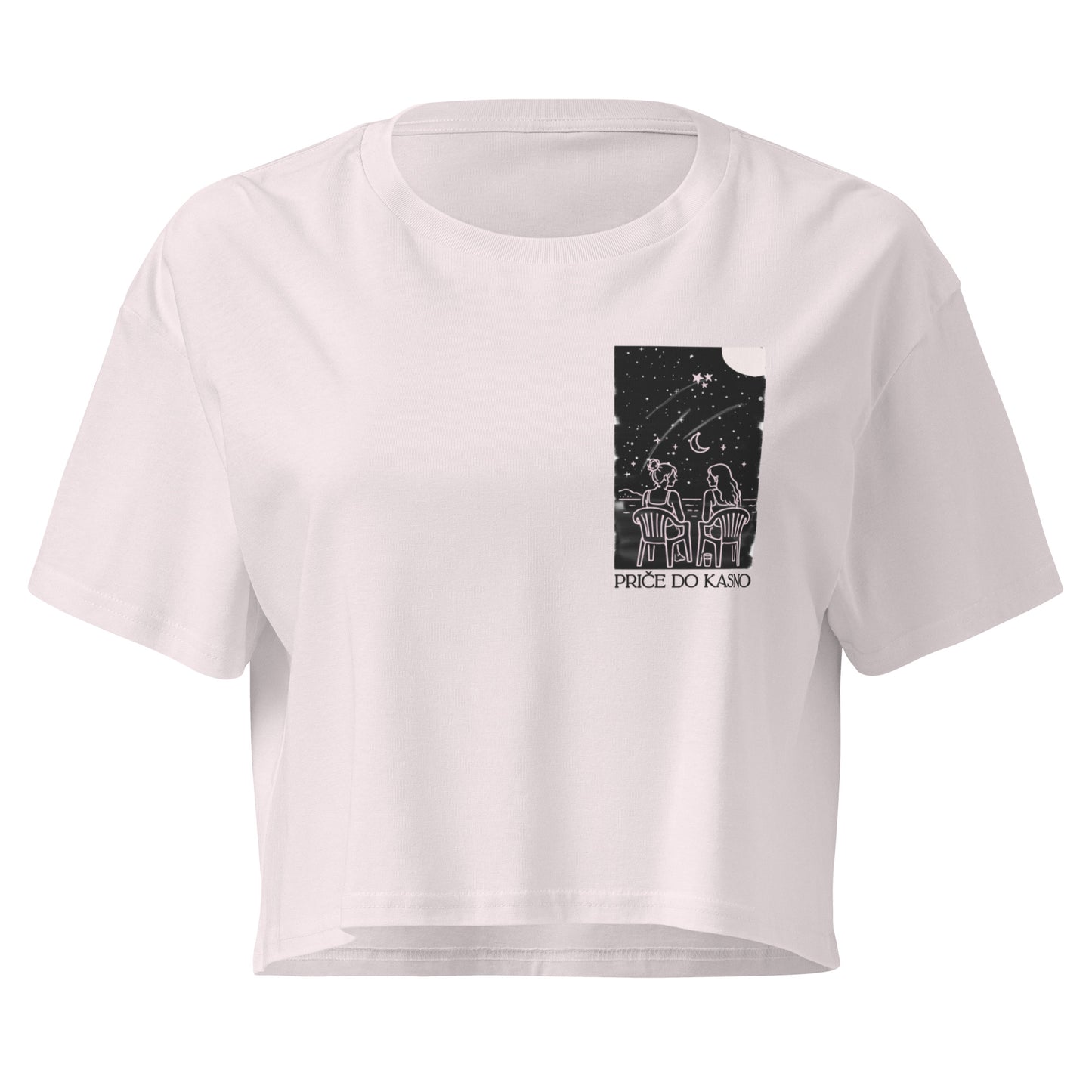 Women’s crop top - Priče do kasno in orchid, front view, NASHE Balkan crop top