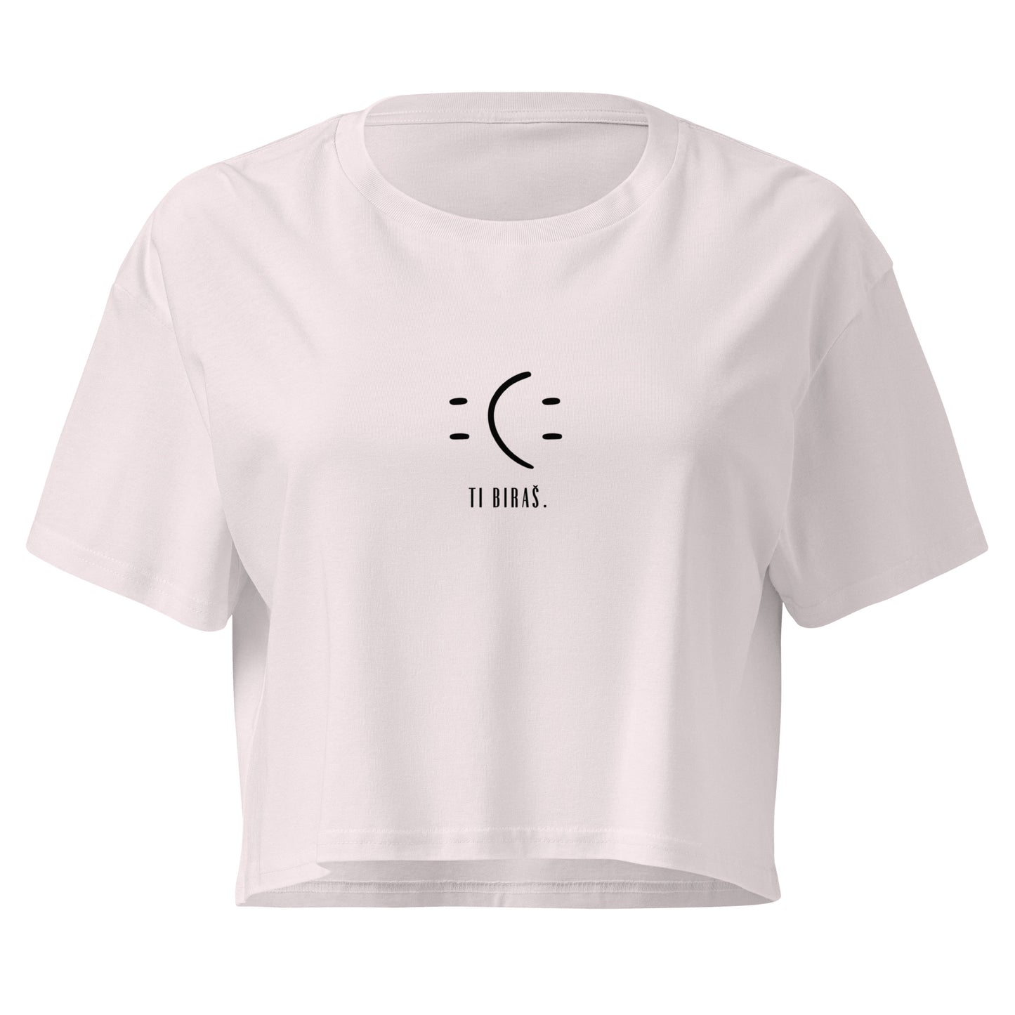 Women’s crop top - Ti biraš. in orchid, front view, NASHE Balkan crop top