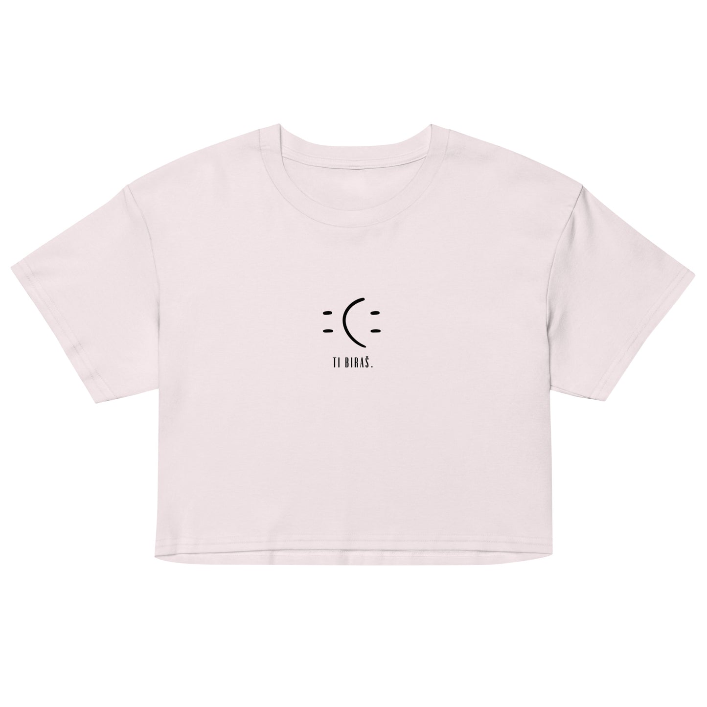Women’s crop top - Ti biraš. in orchid, front view, NASHE Balkan crop top