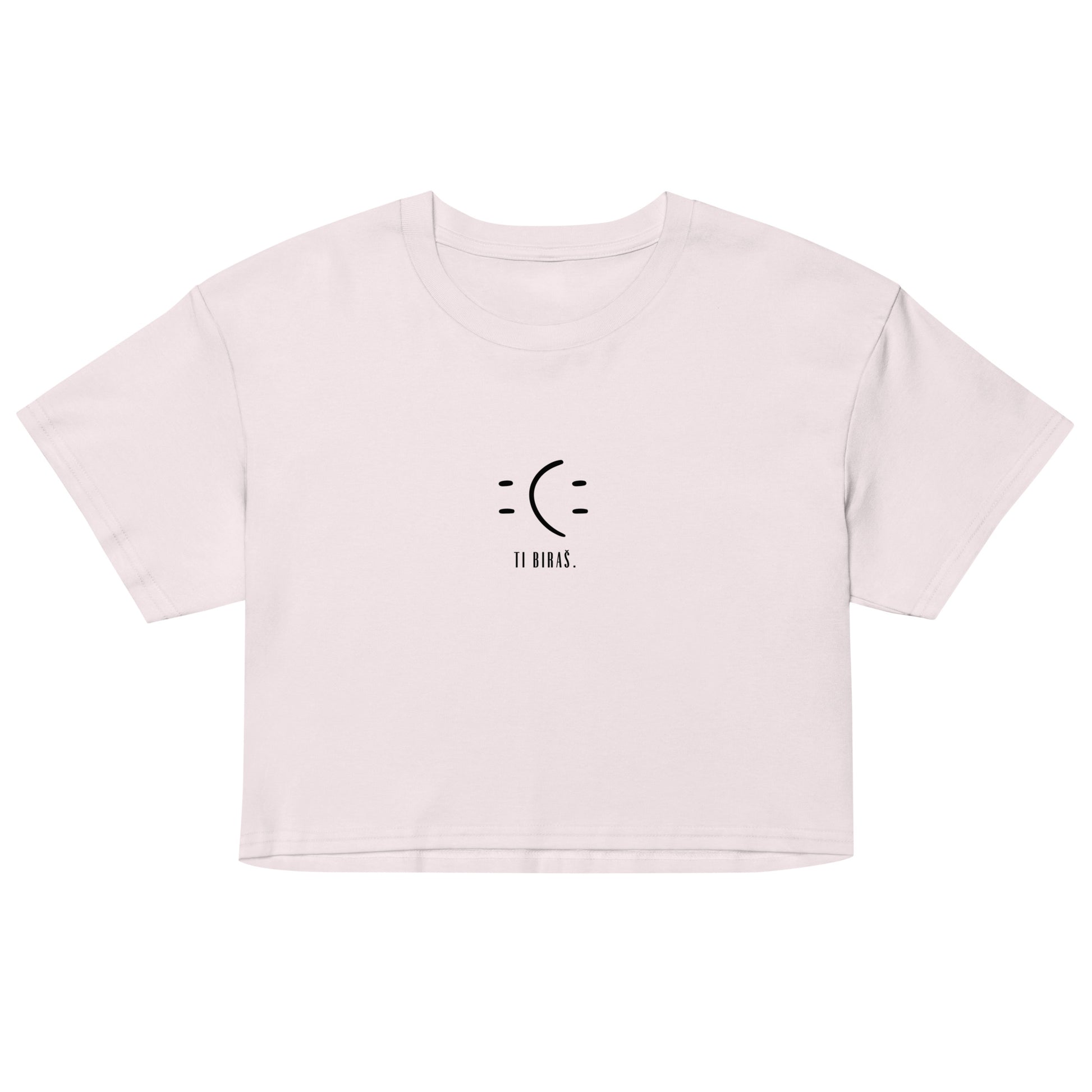 Women’s crop top - Ti biraš. in orchid, front view, NASHE Balkan crop top