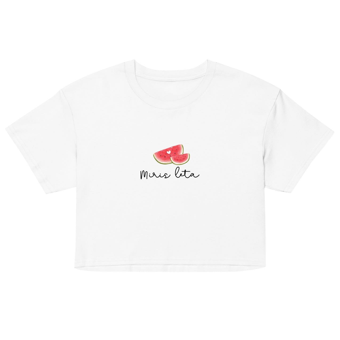 Women’s crop top - Miris leta in white, front view, NASHE Balkan crop top