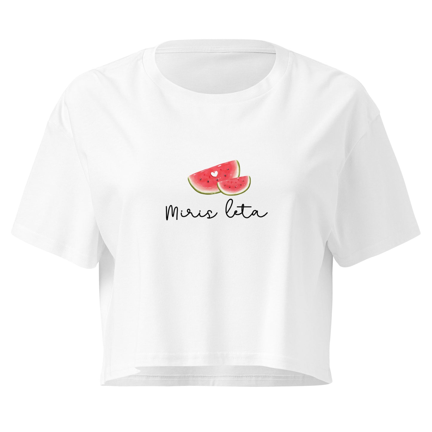 Women’s crop top - Miris leta in white, front view, NASHE Balkan crop top