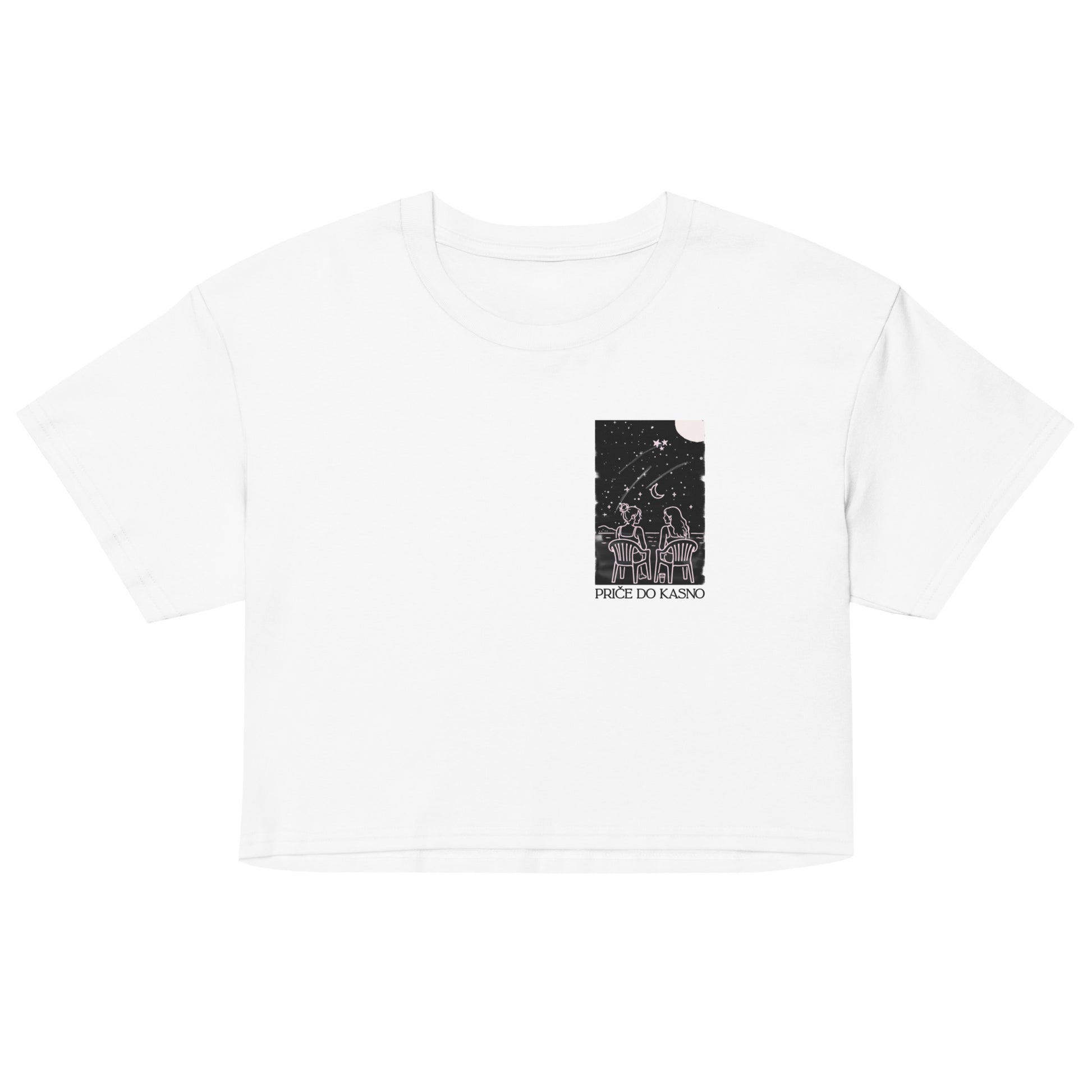 Women’s crop top - Priče do kasno in white, front view, NASHE Balkan crop top
