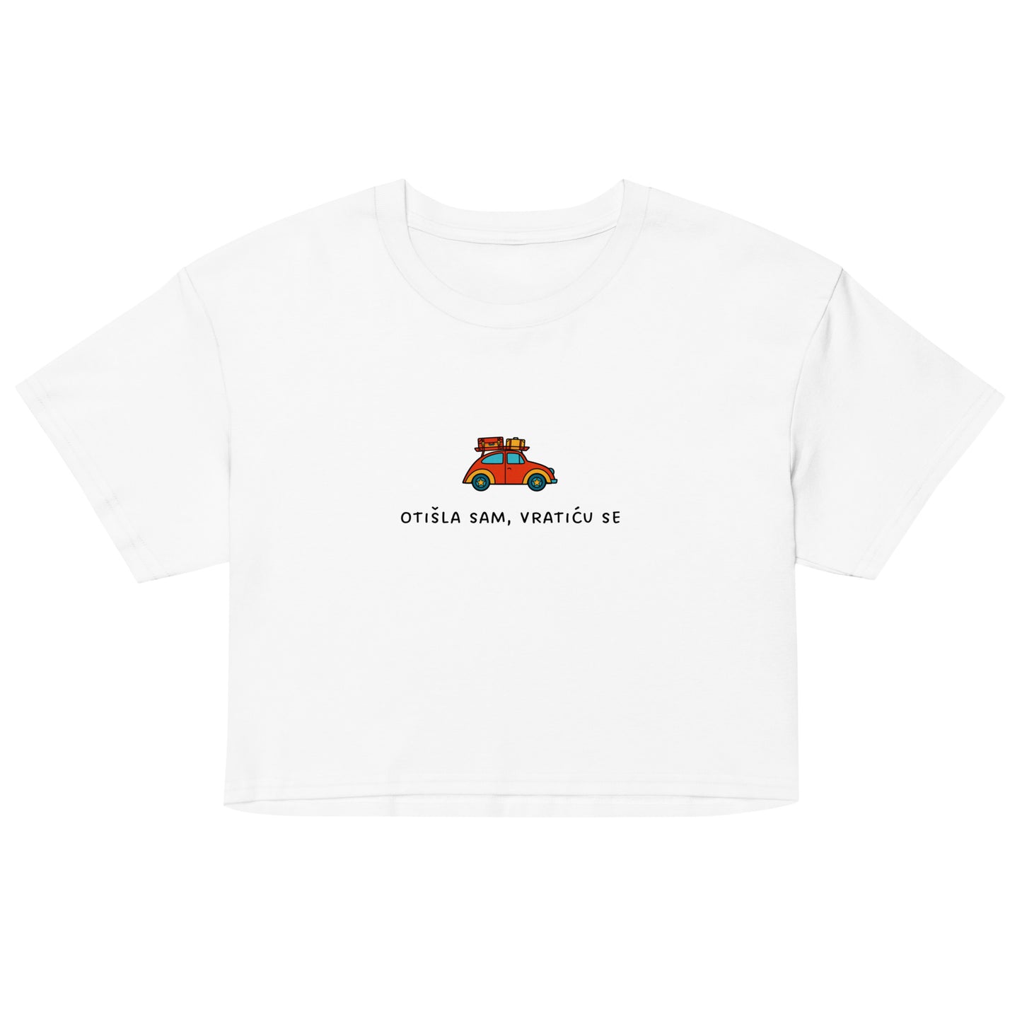 Women’s crop top - Otišla sam, vratiću se in white, front view, NASHE Balkan crop top