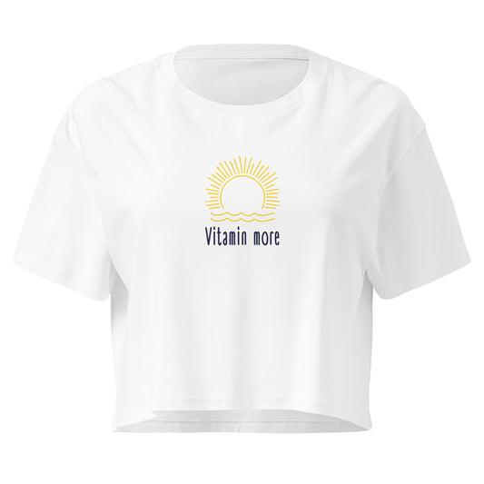 Women’s crop top - vitamin more in white, front view, NASHE Balkan crop top