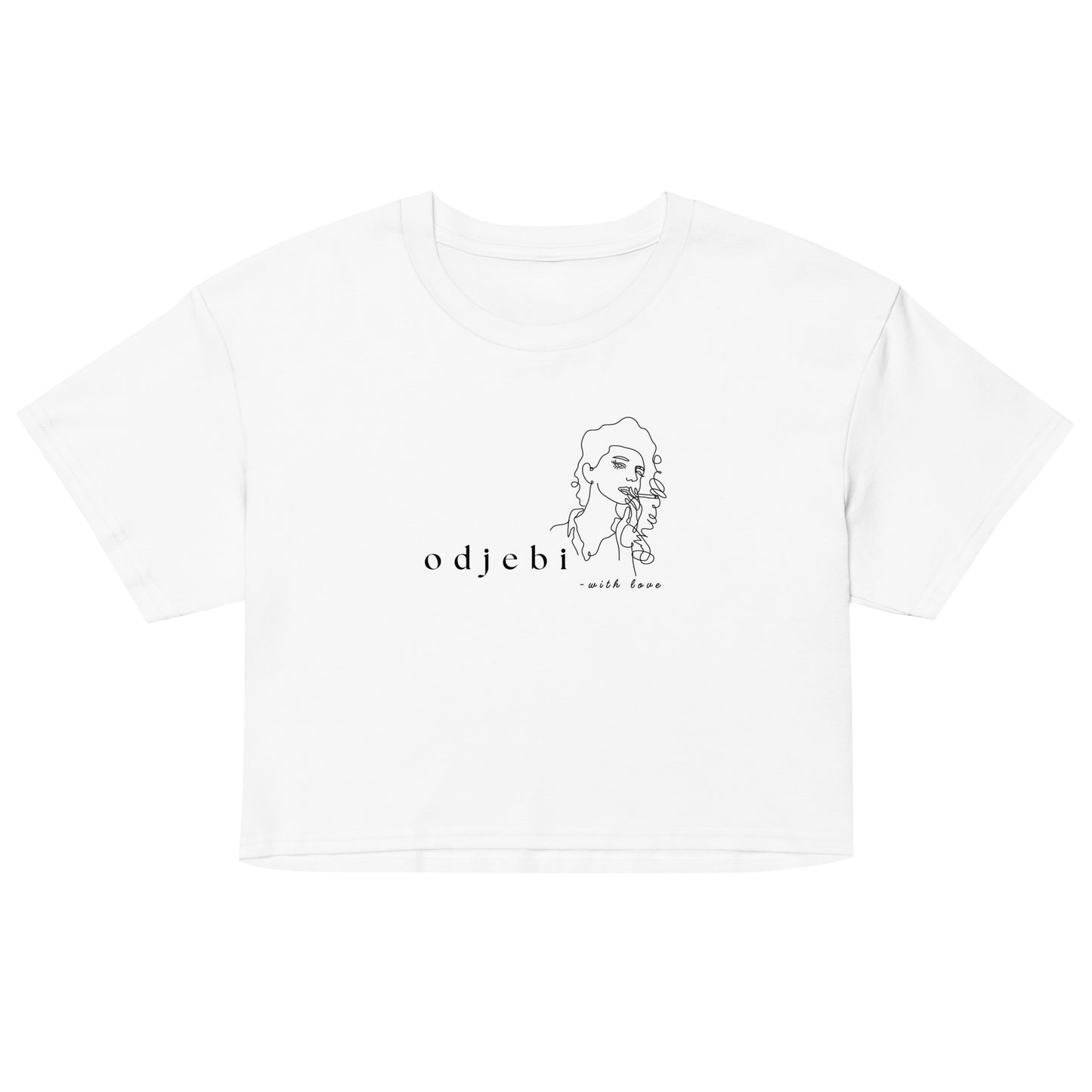 Women’s crop top - odjebi with love in white, front view, NASHE Balkan crop top